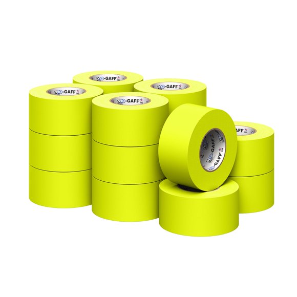 3" Pro Gaff Gaffers Tape 50 yards length fluorescent yellow matte. Premium Heavy-Duty Gaffers Tape trusted by professional Gaffers. Made in the USA. Holds Tight, Easy to remove. (Pack of 16)