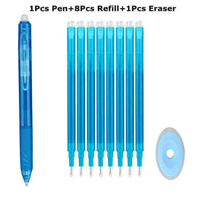 0.7mm Magic Erasable Pen Press Gel Pen Set 8 Colors Erasable Refill Rod Gel Ink Stationery Retractable Pens Washable Handle Rod Sky blue-10Pcs
