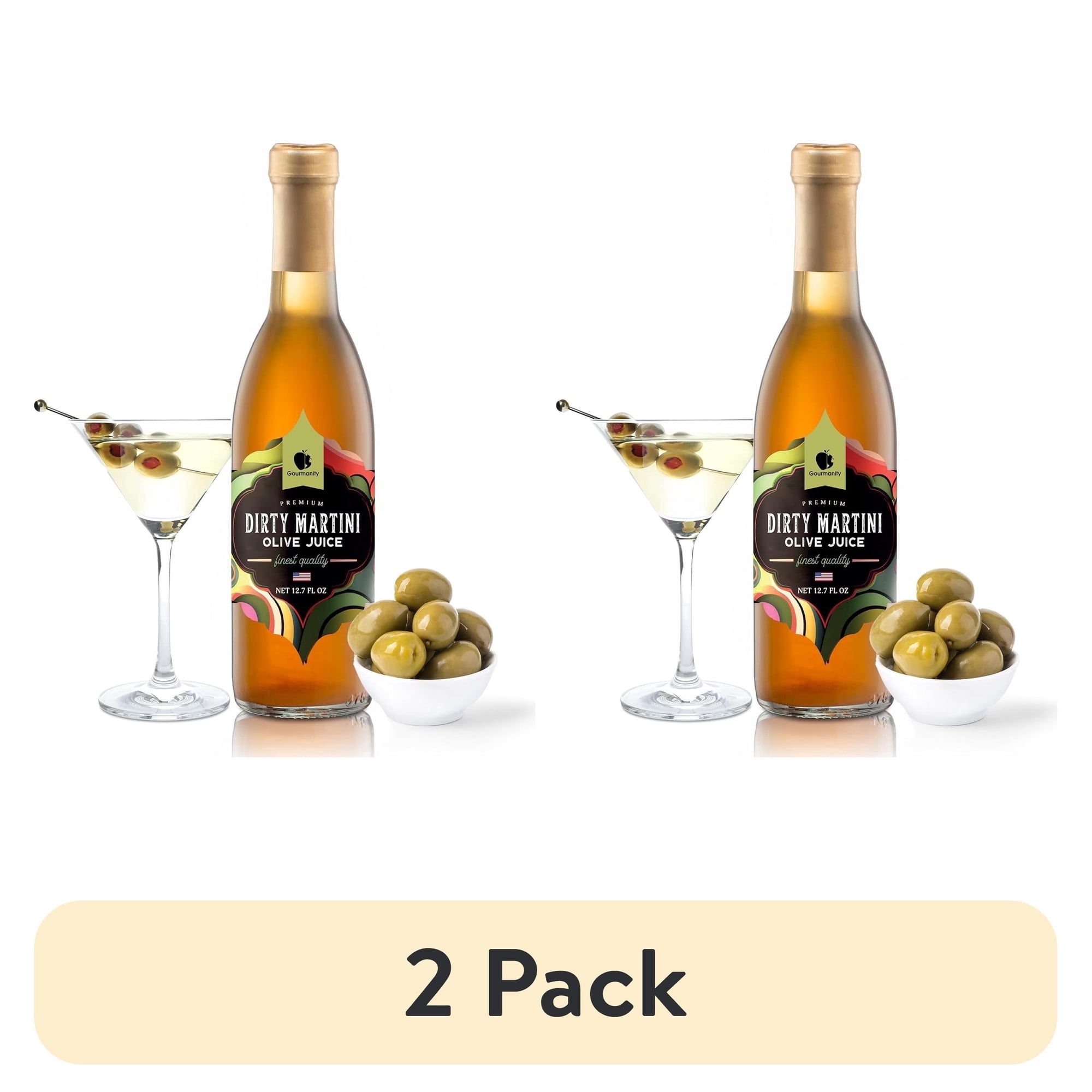 (2 pack) Gourmanity Olive Juice for Dirty Martinis Premium Olive Brine the Ideal Martini Mix Classic Cocktail Enhancer Perfect Addition to Your Home Bar 12oz Bottle (Pack of 1)