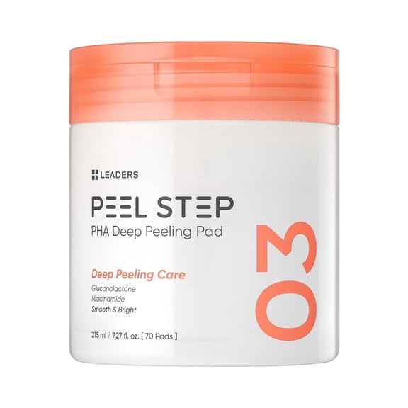 LEADERS PEEL STEP PHA Deep Peeling Pad – Deep Peeling Care, Exfoliating Pads for Smoother & Radiant Skin, Blackhead & Whitehead Care, Hydrating Non-Sticky Formula for Sensitive Skin, 70 Pads