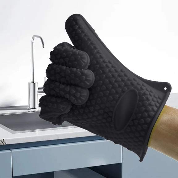 Zhuke Grade Silicone Baking Gloves with High Temperature Insulation for Kitchen Cooking and Microwave Oven Use Featuring Secure Five Finger Design