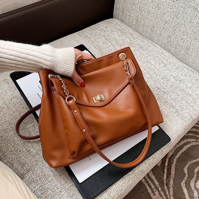LHSHID Large capacity Women Shoulder Bags Pu leather Brand Designer lady Handbags Travel big totes chain female Crossbody bags black