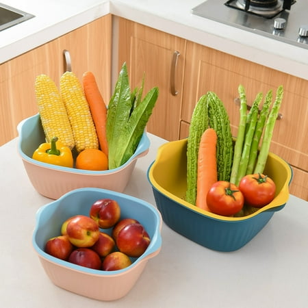 

Happydeer Double-layer Drain Basket Large Capacity Plastic 2 Handles Wide Application Colander Basket for Home