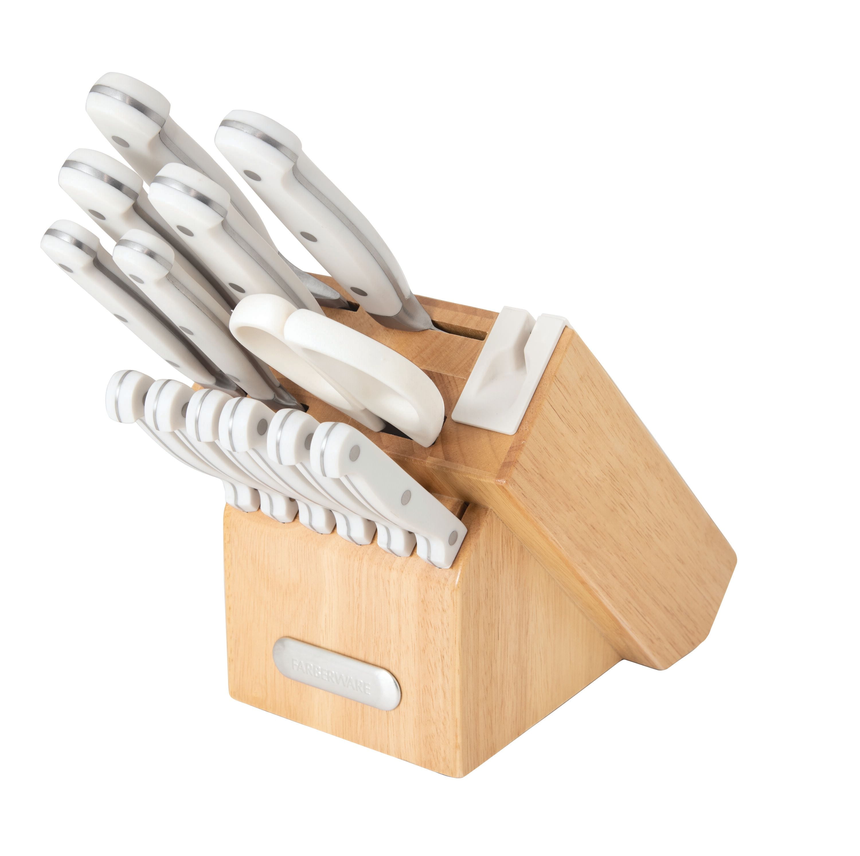 Kitchen Knife Block Set - White 12Pcs-WhiteHandle-Block Set