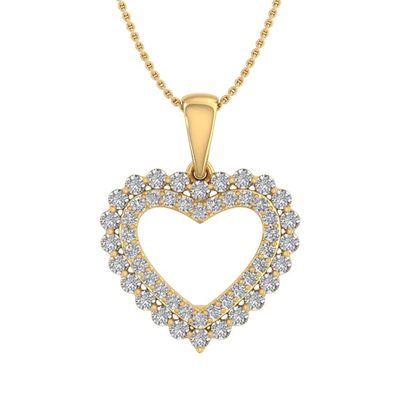 1/2 Carat Diamond Heart Pendant Necklace in 14K Yellow Gold (Included Silver Chain) (I1-I2 Clarity)