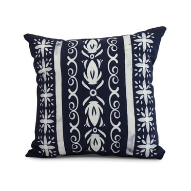 Simply Daisy, 16" x 16" Cuban Tile 2, Geometric Print Outdoor Pillow, Navy Blue