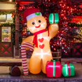 thumbnail image 1 of Peyton 8FT Inflatable Gingerbread Man with Candy Cane and Three Gift Boxes,LED Lighted Christmas Decoration Indoor and Outdoor., Green, 1 of 6