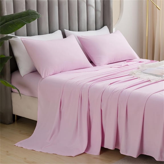 Anhility 3Pcs Queen Sheet Set, Pink Super Soft Hotel Collection, Wrinkle-Free Breathable Skin-friendly Bed Sheets for Home Hotel (1Bed Sheet, 2 Pillowcases)