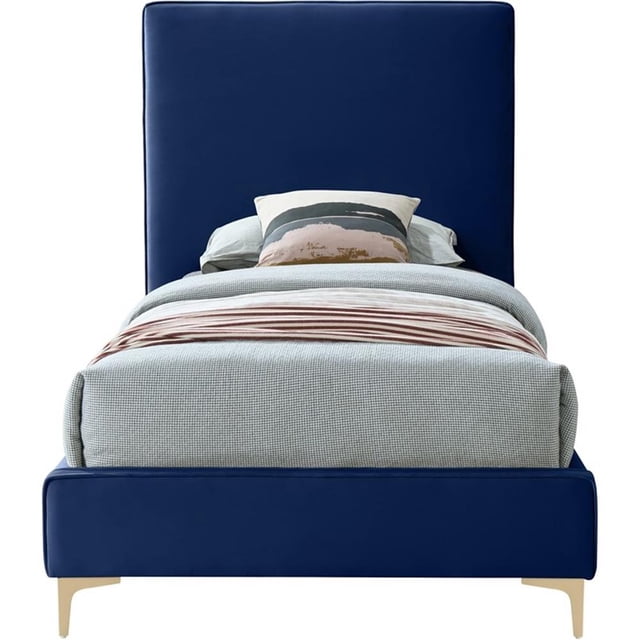 Meridian Furniture Geri Navy Velvet Twin Bed with Gold and Chrome Legs Included