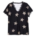 thumbnail image 3 of Women's V Neck Short Sleeve Lace Neck T-shirt, Summer Star Blouses Vintage Elegant Tunic Shirt Tops, Black, 3XL, 3 of 11