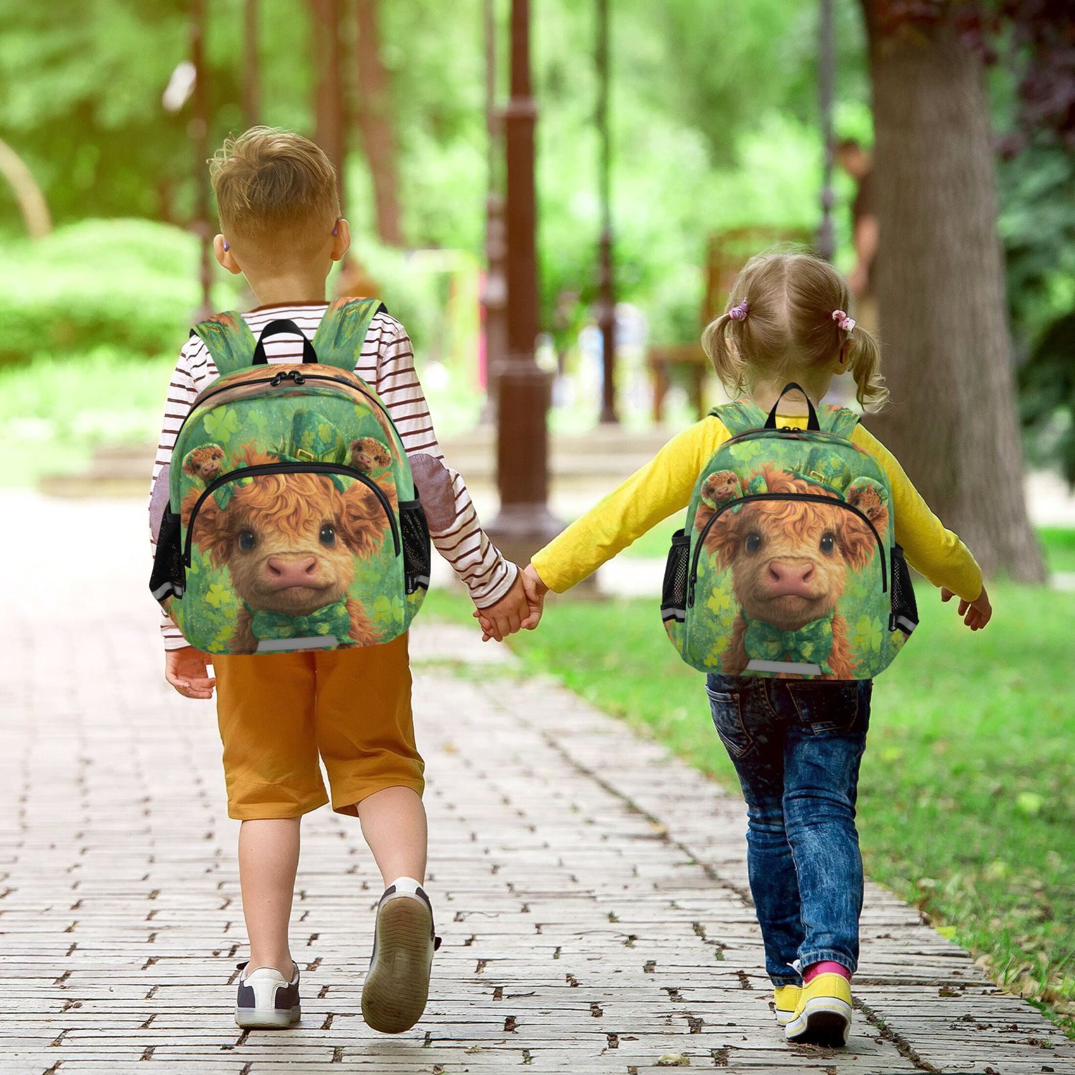 RMDQTR Adorable Ear-Print Backpack with Reflective Strip and Anti-Lost Leash Adjustable Shoulder Straps Mini Travel Backpack Shamrock Highland Cow