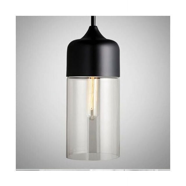 Lámpara colgante de estilo industrial para bar, marco de hierro redondeado, pantalla de vidrio transparente con compatibilidad con bombillas de filamento E26 y efecto de iluminación único