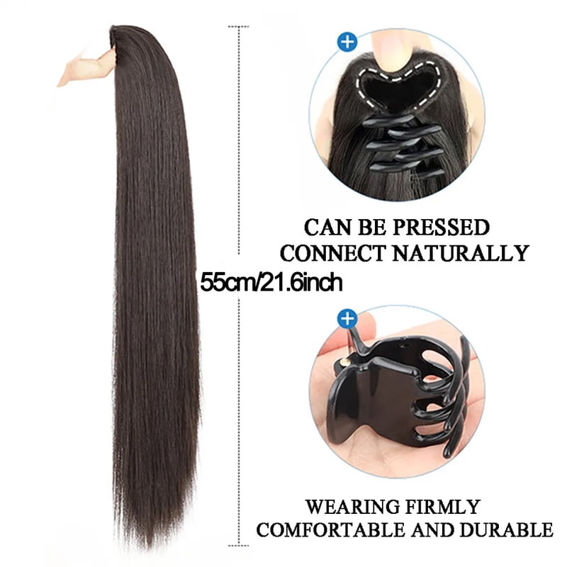 22Inches Long Straight Synthetic Claw Clip Ponytail Extension Brown Black Synthetic Ponytail Wig With Mini Claw Clip For Women