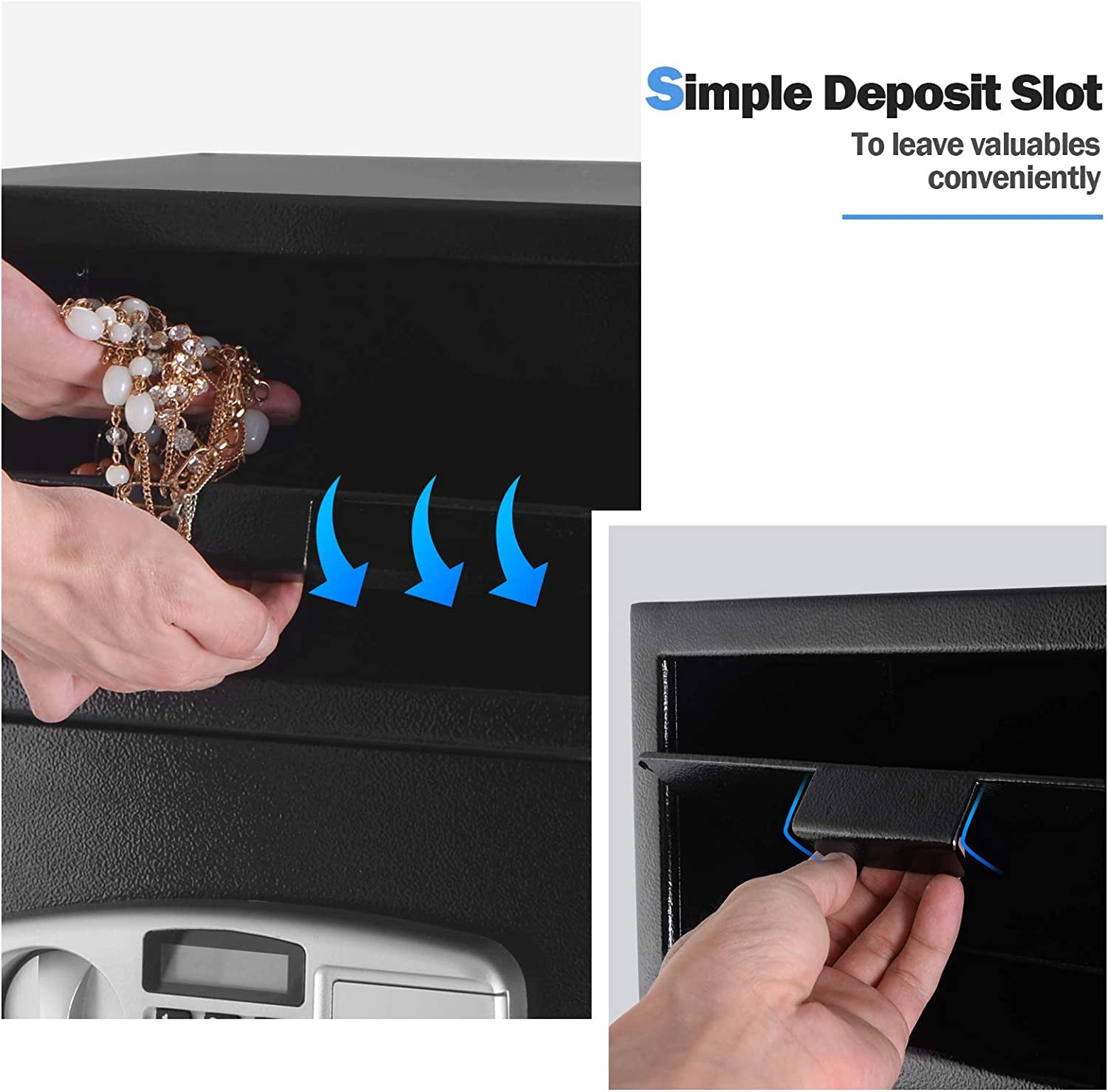 Digital Safe w/Emergency Keys and Deposit Slot, Electronic Cabinet Safe Box for Cash Money Jewelry Documents Gun, Drop Slot Safes with Digital Keypad & 2 Emergency Keys, Black