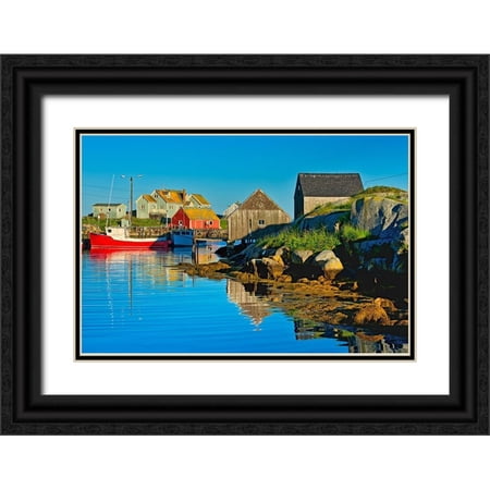 Jaynes Gallery 24x17 Black Ornate Wood Framed with Double Matting Museum Art Print Titled - Canada-Nova Scotia-Peggys Cove Fishing boats in village harbor