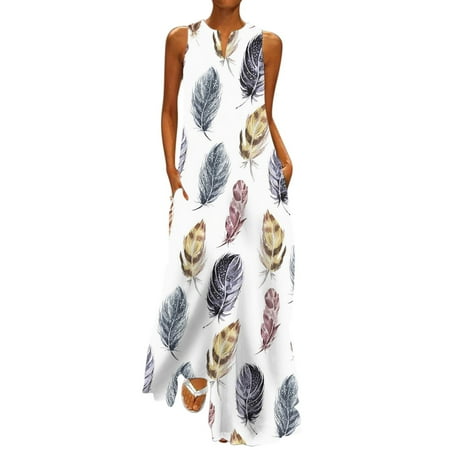 

Women Summer Dresses Sleeveless Print Loose V Neck Maxi Dress Boho Long Maternity Maxi Dress Short Sleeve