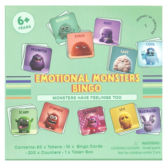 Journey of Something: Emotional Monsters Bingo - Classic Game, Learn Feelings Through Play, Character Illustrations, Educational, Kids 6 , 2  Player