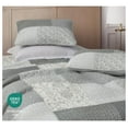 thumbnail image 6 of Cooper 3-Piece Muted Gray White Ivory Floral Plaid Patchwork Quilt Set - Pre-Washed Cotton Quilted Lightweight Reversible Bedspread for All Seasons, Super King 128x110, 6 of 9