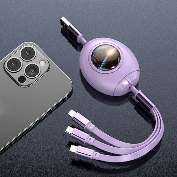 Five Gear Retráctil 3 en 1 Cable USB Línea de datos Cable de carga rápida portátil universal con conector de puerto tipo C / Micro USB / IOS Máx. 120 cm