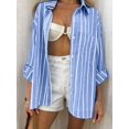 thumbnail image 6 of Women'S Classic-Fit Long Sleeve Shirt Button-Down Long Sleeve Casual Blouse Shirt Blue L, 6 of 8