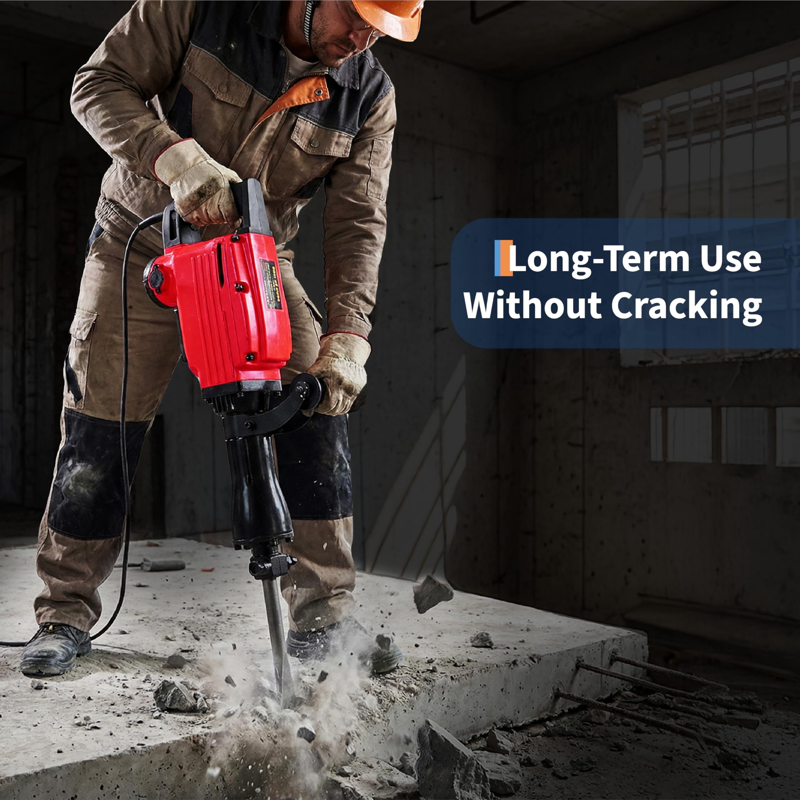 Demolition Jack -Hammer,2200 W Electric Jackhammer Heavy Duty with 2 Bits 360 Degree Swiveling Handle Carrying Case Gloves for Trenching and Breaking Holes