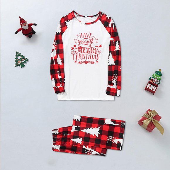 Dvkptbk Family Christmas Pjs Matching Sets Holiday Sleepwear Pajamas for Dad/Mom/Kids Christmas Pajamas Printed Long Sleeve Top and Pants Sleepwear (Kids) on Clearance