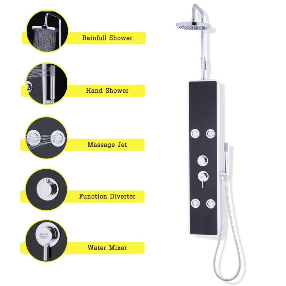 Finihen Shower Panel, Shower Panel Tower System, Bathroom ABS Shower Panel with Massage Jets & Hand Shower, Black Finihen Shower Panel, Shower Panel Tower System, Bathroom ABS Shower Panel with Massage Jets & Hand Shower, Black