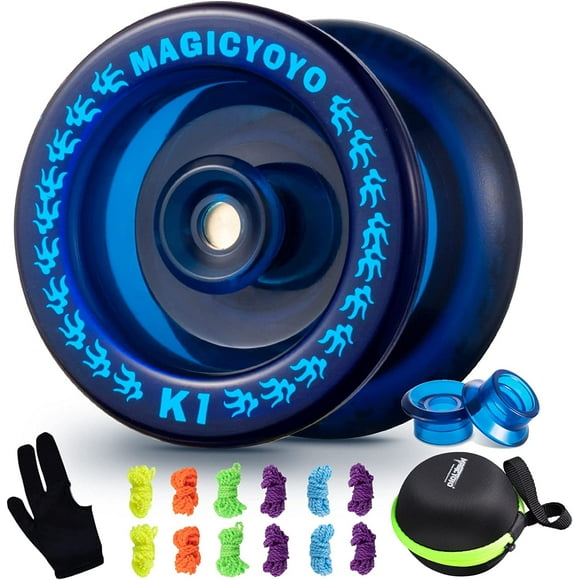 MAGICYOYO K1 - YoYo Bleu Réactif pour Enfants Débutants, Yo-Yo en Plastique Solide + 6 Cordons + Sac + Gant