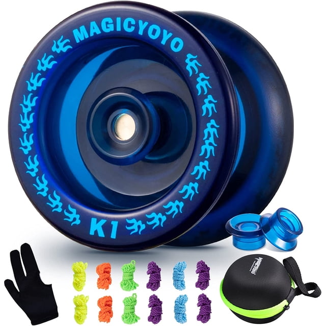 MAGICYOYO K1 - Blue Responsive YoYo for Kids Beginners, Solid Plastic Yo-Yo + 6 Strings + Bag + Glove