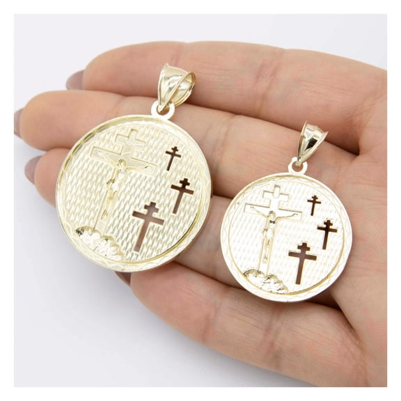 Diamond-Cut Jesus Crucifix Cross Medallion Pendant Unisex Adult 10K Yellow Gold, All Sizes - Goldum NYC