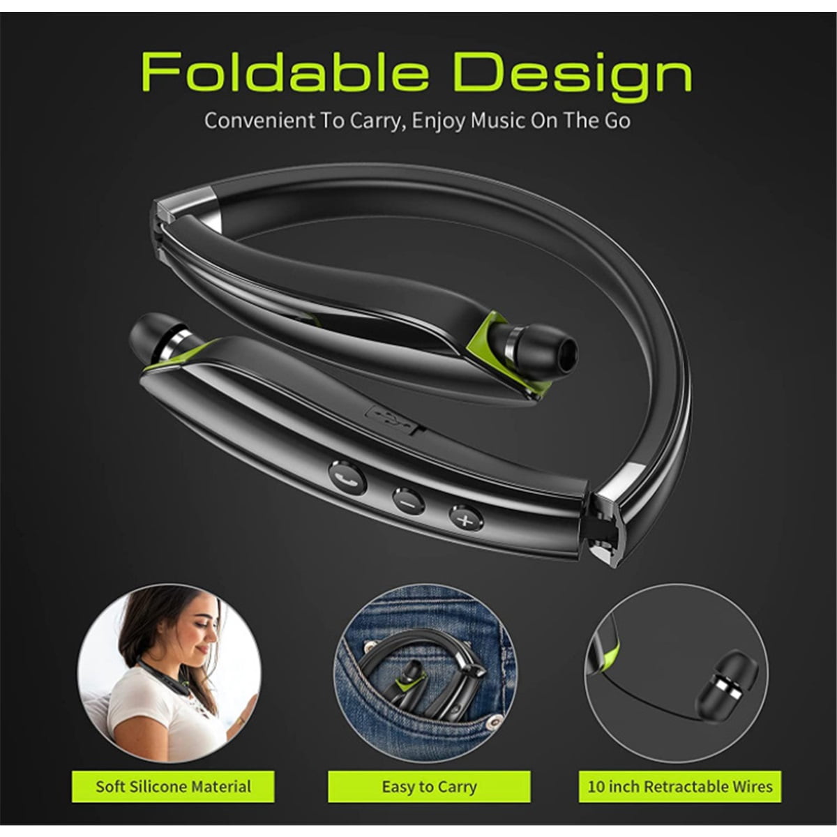 SX-990 Stereo Bluetooth Headphones 5.0 Folding Universal Sports Music Headphones SX990 Hanging Neck Wireless Headphones,Black