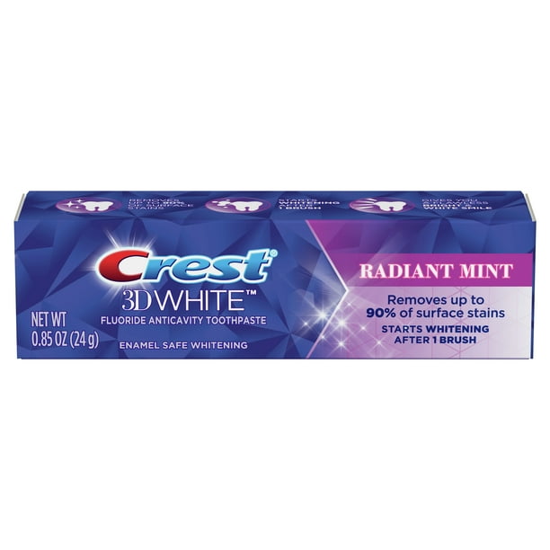 Crest 3D White Teeth Whitening Toothpaste, Radiant Mint, .85 Oz