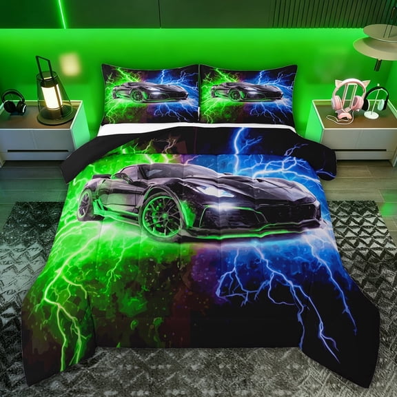 Castle Fairy Sport Car Twin Comforter Sets for Children Adults,Speed Race Car Bedding Set