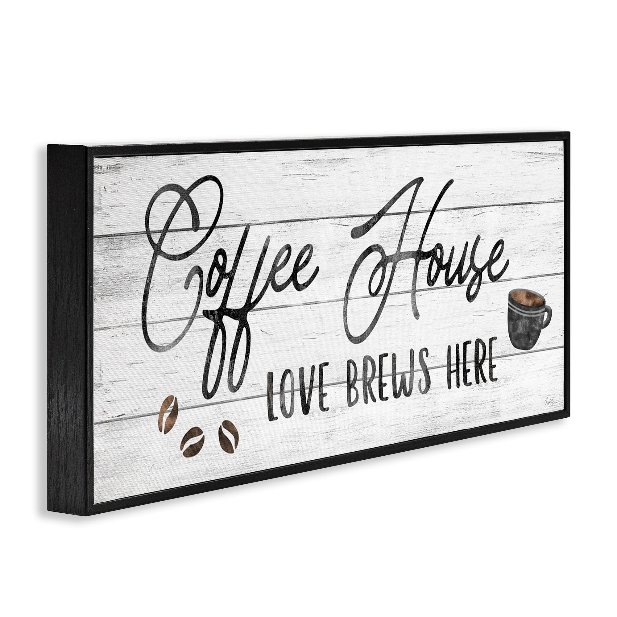 Stupell Industries Coffee House Love Brews Here Kitchen Calligraphy Typography, 30 x 13, Design by Natalie Carpentieri