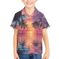 thumbnail image 3 of Binienty Tropical Palm Tree Sunset Girls Summer Button Down Shirt Breathable Girls Button Up Blouse Comfy Trendy Cuban Collar Top Lightweight Kids Tropical Clothes, 3 of 7