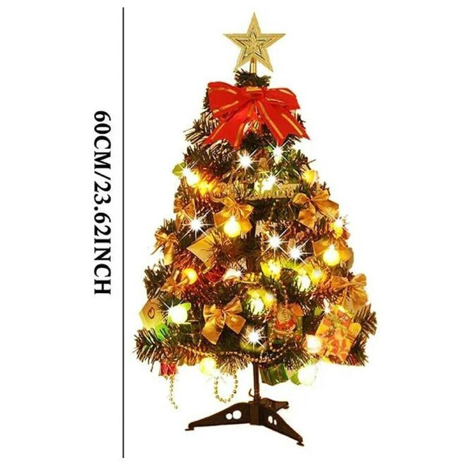 KQJDYXW Mini Xmas Tree, 24"/60CM Artificial Small Tabletop Christmas Tree with LED String Lights & Ornaments for Holiday Home Office Decoration