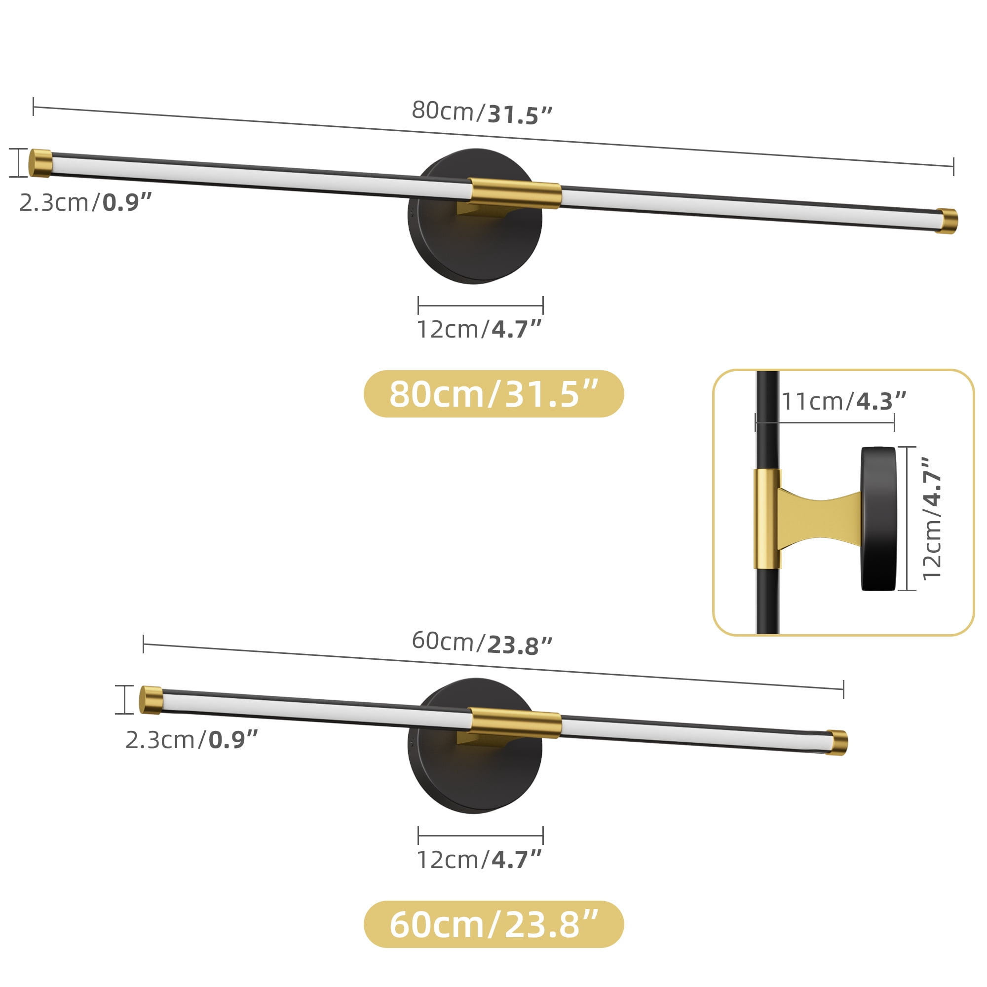 32 Inch 360° Rotatable LED Vanity Lights for Bathroom Over Mirror 6000K Modern Wall Sconces Picture Lights for Paintings Black Gold Bathroom Light Fixtures