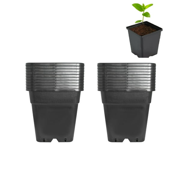 10 Pack Nursery Pots, Square Plant Grow Pots Seedling Container Seed Starting Pots, 2/3/5/10 Gallon Thick Black Plastic Flower Pots