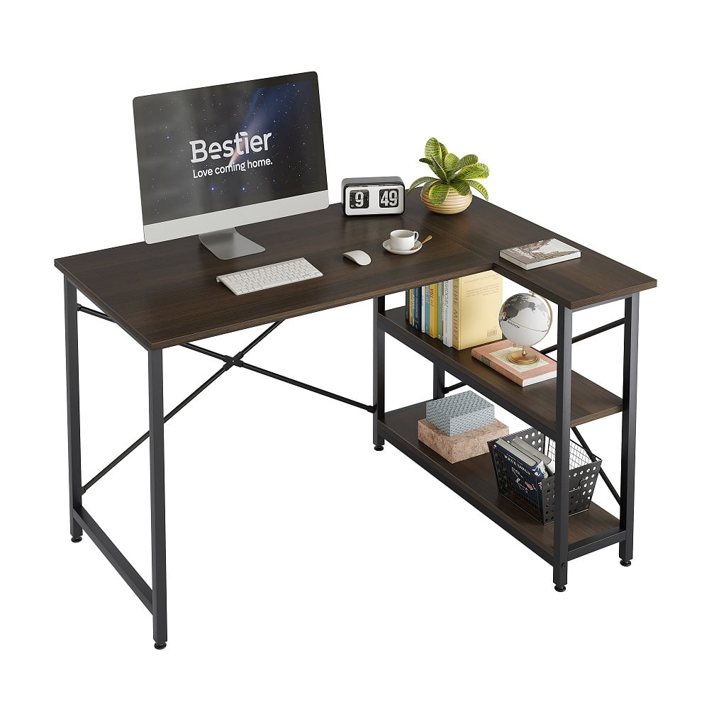 Desk  L-Shaped Home Office Corner Desk Table Wooden Furniture Top Brown 