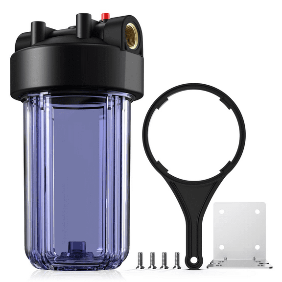 SimPure DB10C 10 Inch Big Clear Water Filter Housing for Whole House Water Filtration with Wrench Bracket -1" Port-4.5" x 10"