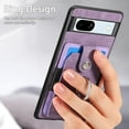 thumbnail image 4 of Retro Durable Leather Phone Case for Google Pixel 8 7 6 A Pro Adjustable Finger Ring Holder Card Slots Lens Protector Back Cover(Purple,Pixel 7), 4 of 8