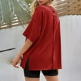 thumbnail image 4 of LADIGASU Women's Loose Casual Solid Color Round Neck Back With Patch Short Sleeved Top, 4 of 9