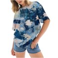 thumbnail image 1 of Blusa informal de manga corta con estampado de teñido anudado y cuello redondo para mujer OAVQHLG3B Store lin121212, 1 of 4
