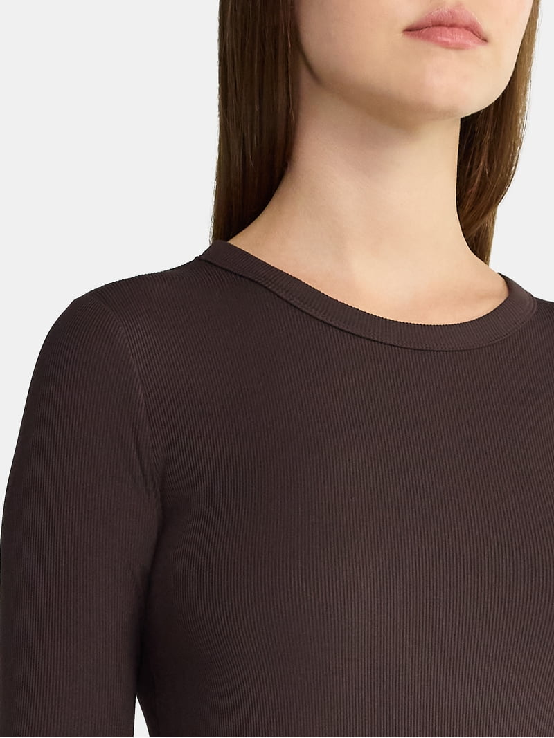 No Boundaries Ribbed Crewneck Tee with Long Sleeves, 1 or 2-Pack