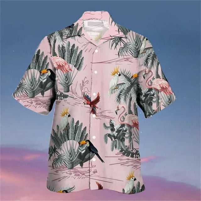 Hawaiian Shirt Summer Short Sleeve 3D Parrot Floral Print Men Women