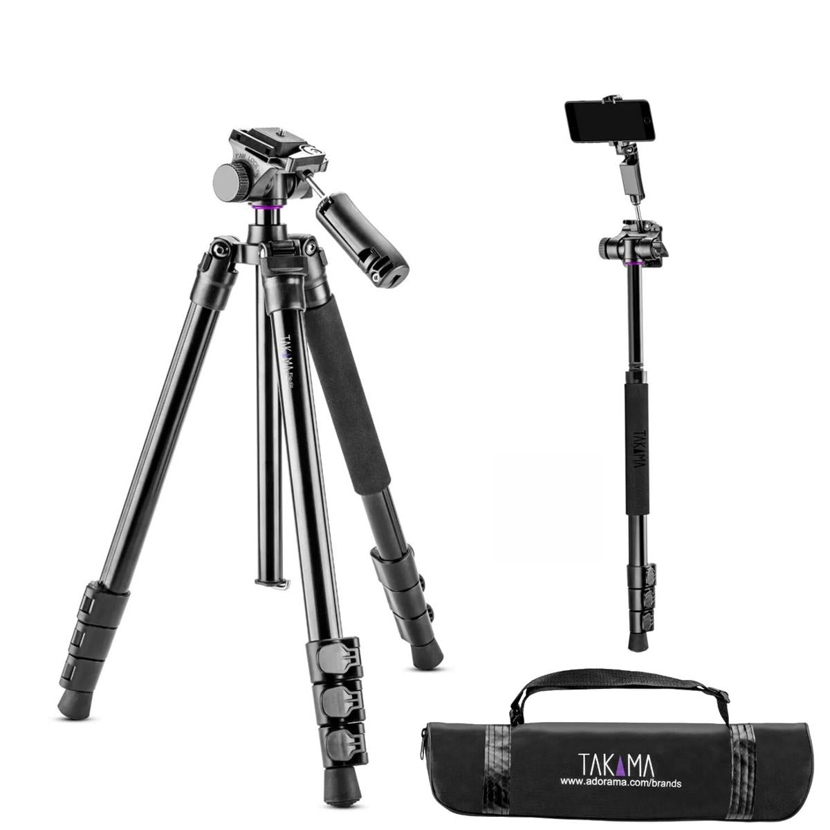Takama Flip-Zip 4-Section Aluminum Multi-Functional Photo Tripod/Monopod with 2-Way Head