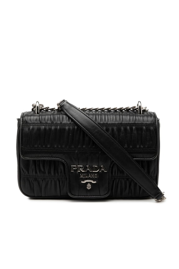 Pre-Owned Prada Nappa Gaufre Gathered Crossbody Chain Shoulder Bag 1BD140 Nero Black Leather...
