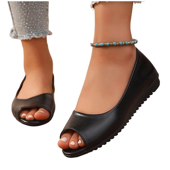 Miqool Women's Peep Toe Wedge Flats Comfortable Slip On Work Office Casual Shoes