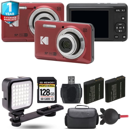 Kodak PIXPRO FZ55 Digital Camera (Red) + Extra Battery + 1 Yr Warranty - 128GB Kit