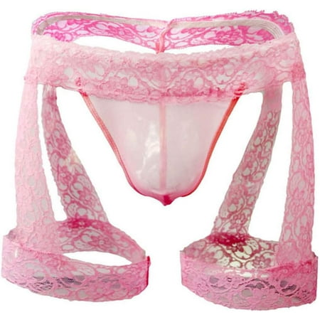 QIUYI Men s Lingerie Panties Lace Tirm Bulge Pouch G-String Thongs Underwear with Garter